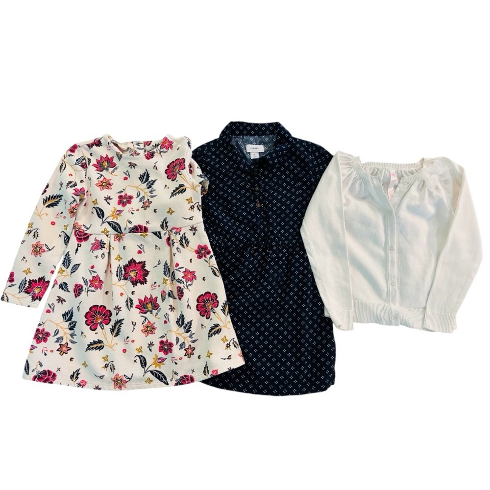 5T Girls Lot 2 dresses and 1 cardigan. Old Navy- Cherokee. Long sleeve dress.